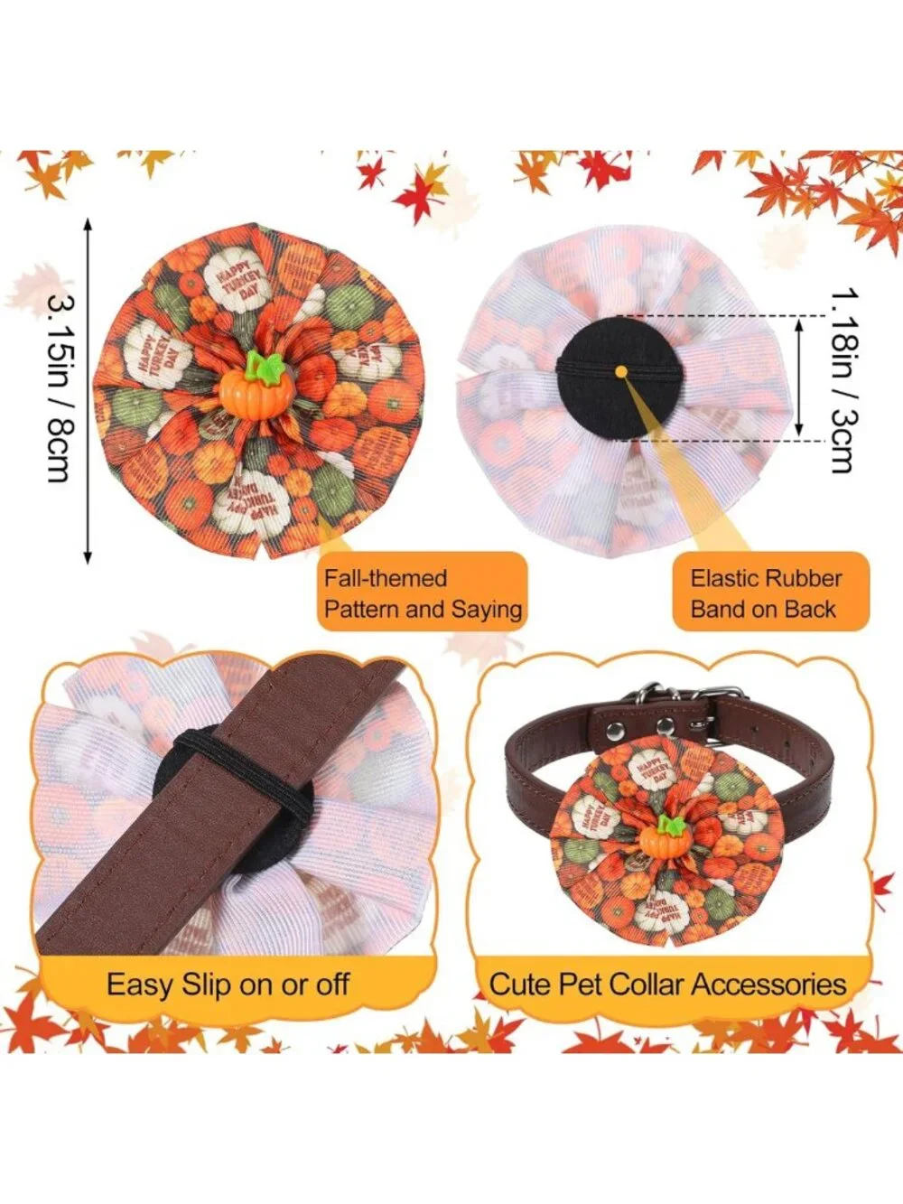 200 Pcs Fall Dog Collar Flower Charms & Bow Ties - Thanksgiving Pet Accessories